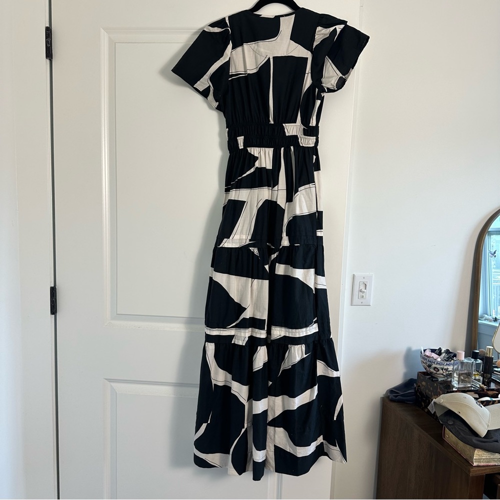 Anthropologie (XXS) Maeve Somerset Tiere Maxi Dress Black/White Abstract Print - Picture 4 of 9